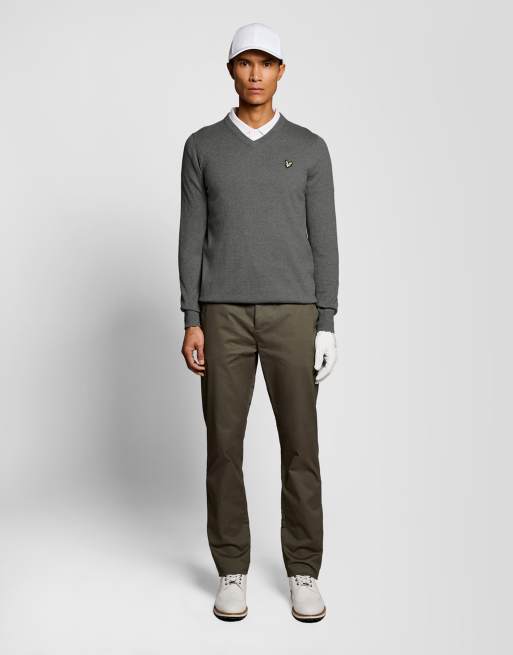 Lyle & Scott - jersey de punto de cuello de pico de golf en gris jaspeado medio t28, 2 de 7