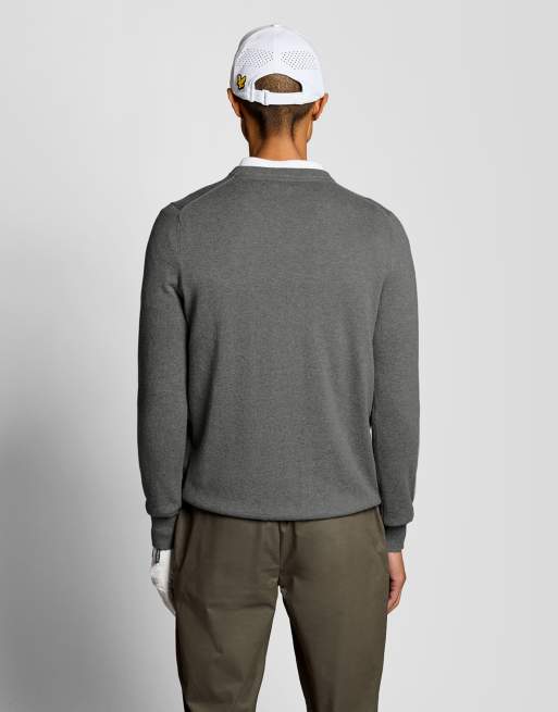 Lyle & Scott - jersey de punto de cuello de pico de golf en gris jaspeado medio t28, 4 de 7