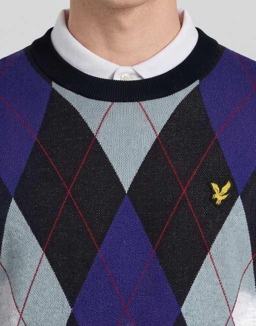 Lyle & Scott jersey de punto de rombos de grosor medio con cuello redondo en azul marino oscuro, 5 de 6