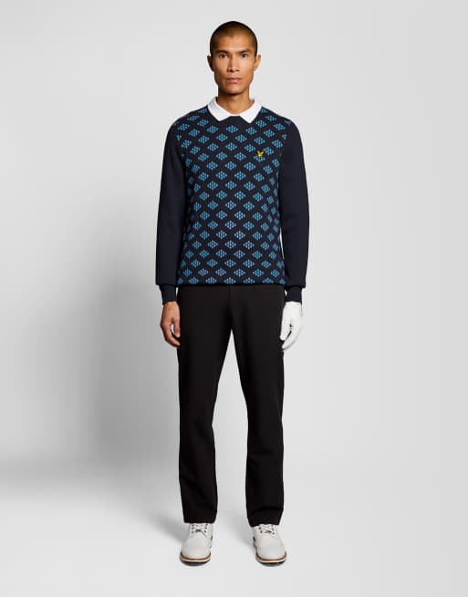 Lyle & Scott - jersey de punto medio de algodón con cuello redondo y rombos para golf en z271 azul marino oscuro, 2 de 6