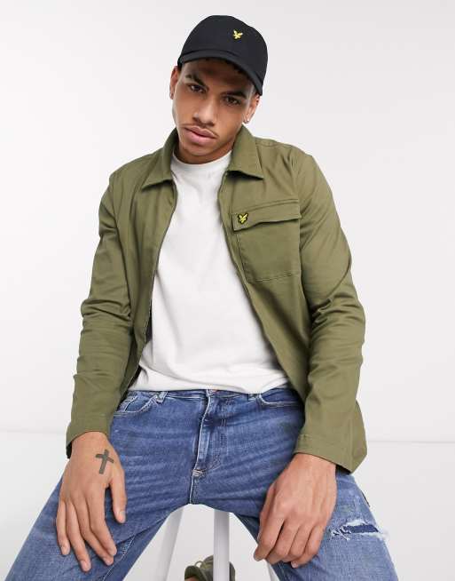Lyle & Scott - Kakifarvet jakke i twill med gennemgående lynlås