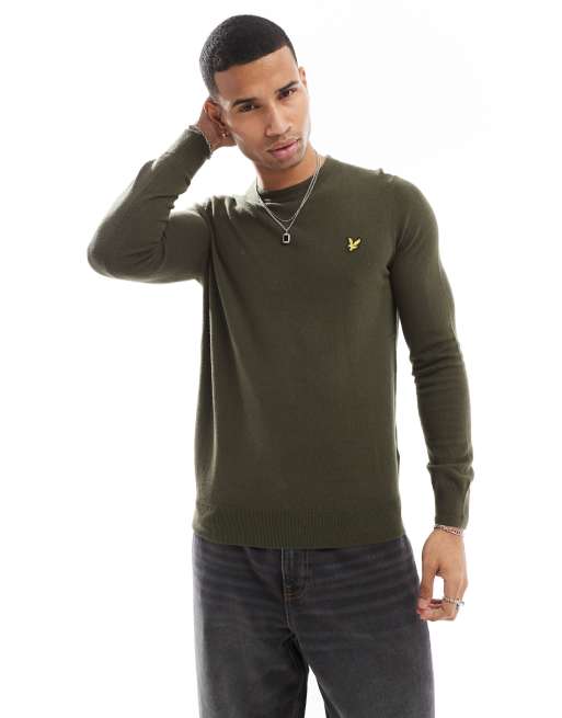 Lyle & Scott Knitwear cotton merino crew neck jumper in w485 olive
