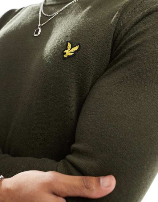 Lyle & Scott Knitwear cotton merino crew neck jumper in w485 olive, 2 of 4
