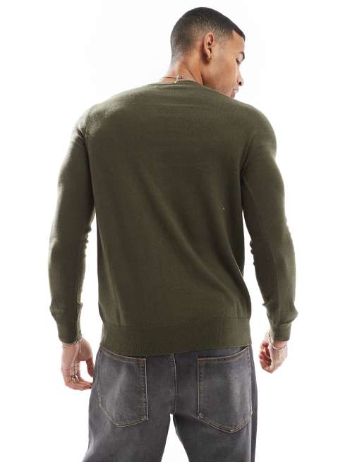 Lyle & Scott Knitwear cotton merino crew neck jumper in w485 olive, 3 of 4