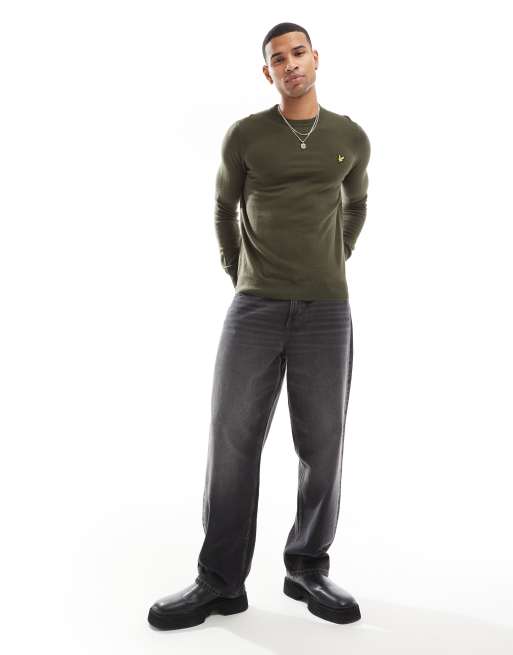 Lyle & Scott Knitwear cotton merino crew neck jumper in w485 olive, 4 of 4
