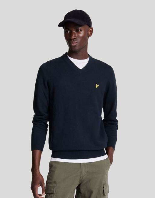 Lyle & Scott Knitwear cotton merino v neck jumper in z271 dark navy