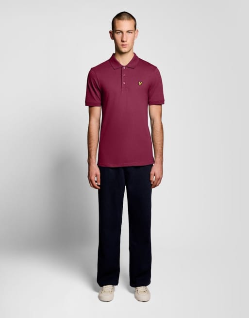 Lyle & Scott korte mouwen effen poloshirt in bordeauxrood, 2 van 6
