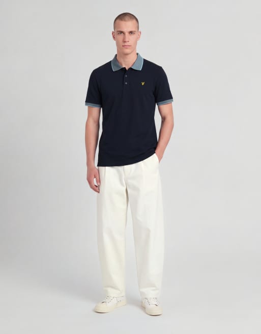 Lyle & Scott kurzärmliges Polohemd mit Birdseye-Kragen in Dunkelmarine/Hellblau, 3 von 6
