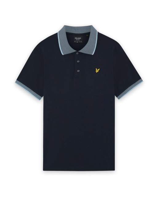 Lyle & Scott kurzärmliges Polohemd mit Birdseye-Kragen in Dunkelmarine/Hellblau, 6 von 6
