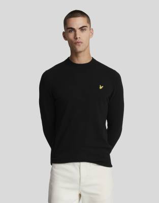 Lyle & Scott lambswool blend crew neck jumper in jet black marl-Blue