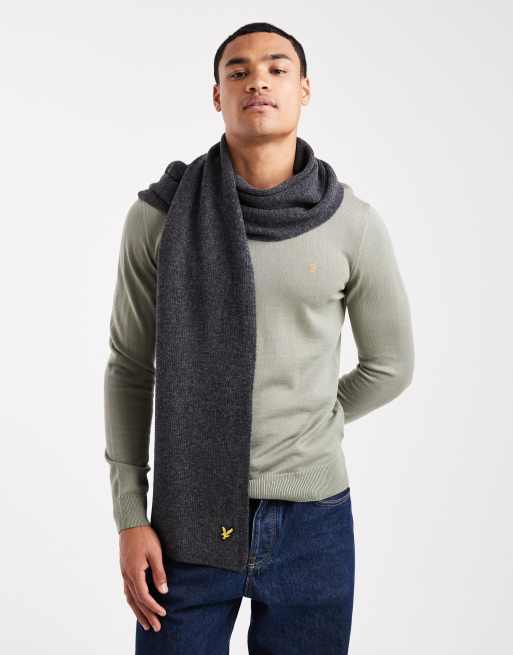 Lyle & Scott  lambswool ribbed scarf in  charcoal marl 