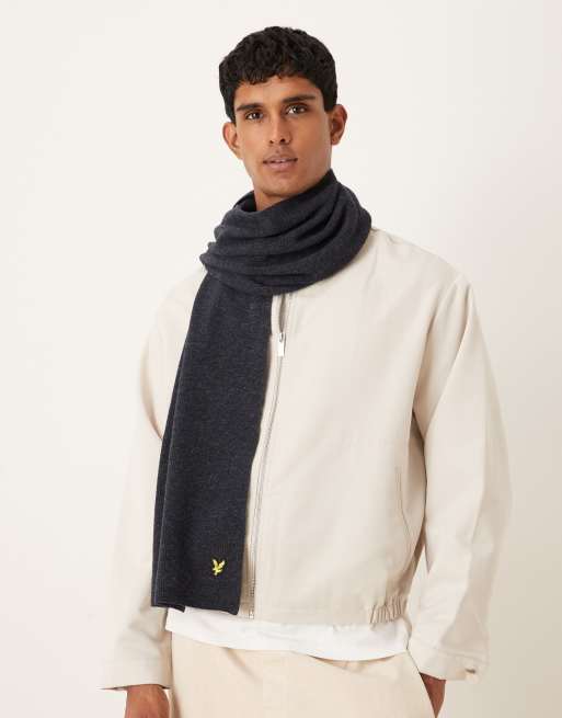 Lyle & Scott  lambswool ribbed scarf in  dark navy marl 