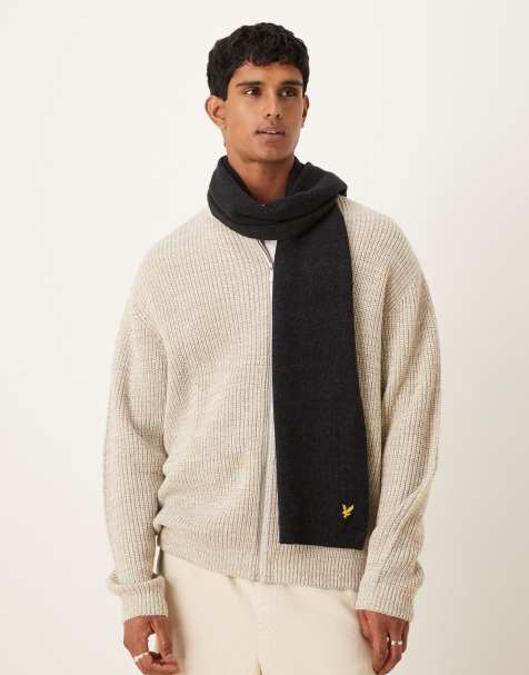 Lyle & Scott  lambswool ribbed scarf in  jet black marl - view 1