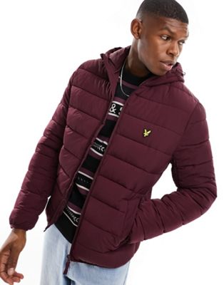 Lyle & Scott  Lightweight Puffer Jacket in burgundy - ASOS Price Checker