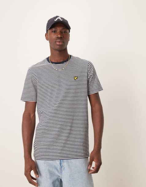 Lyle & Scott Linen Blend Breton Stripe T-Shirt in navy stripe