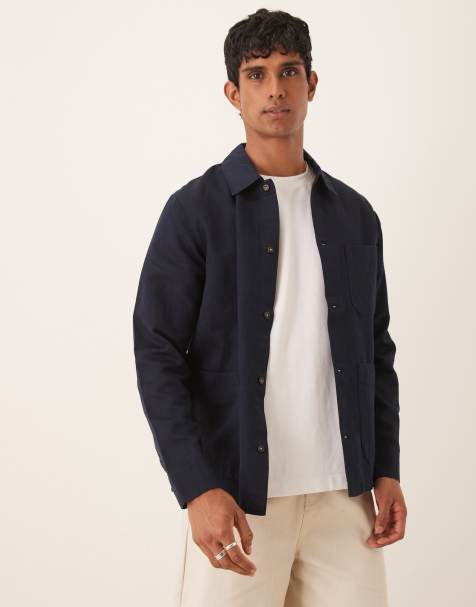 Lyle & Scott linen blend overshirt in navy - view 1