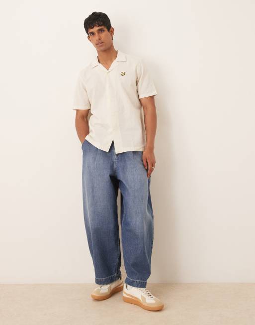 Lyle & Scott linen blend relaxed Oxford revere shirt in beige, 2 of 4