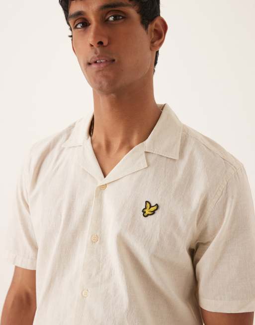 Lyle & Scott linen blend relaxed Oxford revere shirt in beige, 4 of 4