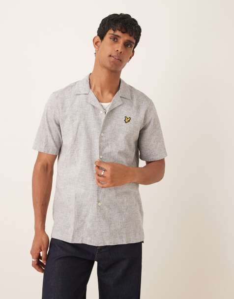 Lyle & Scott linen blend relaxed Oxford revere shirt in navy - view 1
