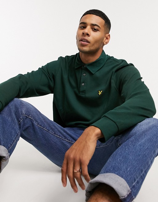 Lyle & Scott long sleeve cord collar polo in green