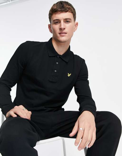 Lyle & Scott long sleeve polo in black    - BLACK
