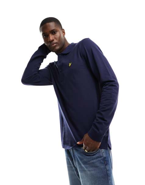 Lyle & Scott Long Sleeve Polo Shirt in Navy    