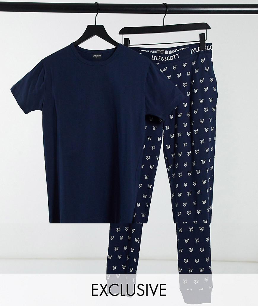 Lyle & Scott - Loungeset met T-shirt en broek met logo-Marineblauw