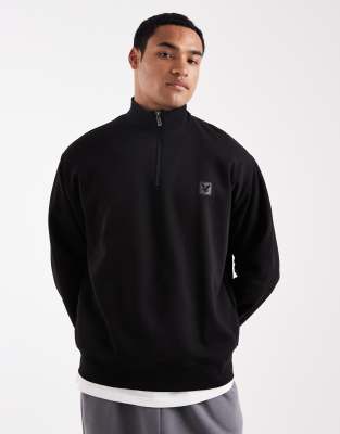 Lyle & Scott loungewear 1/4 zip sweatshirt in jet black