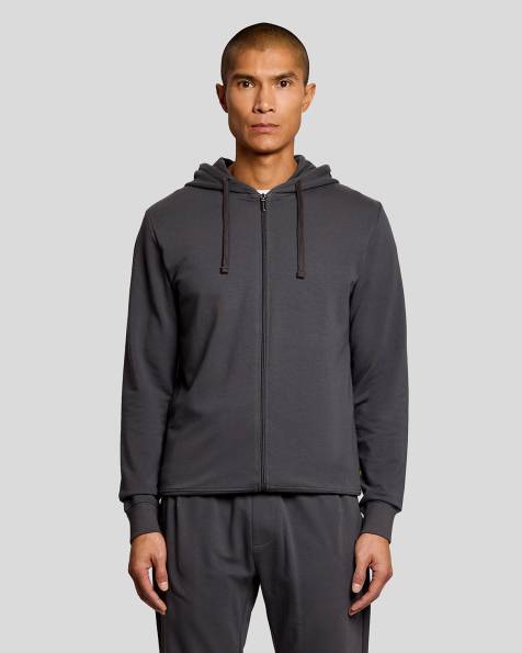 Lyle & Scott Loungewear lightweight zip through lounge hoodie in w635 gunmetal - view 1