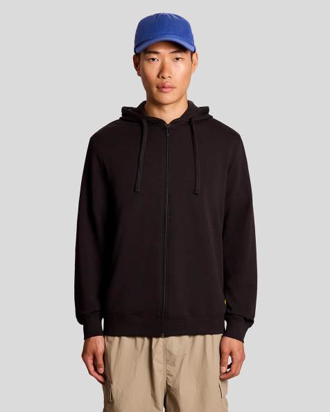 Lyle & Scott Loungewear lightweight zip through lounge hoodie in z865 jet black - view 1