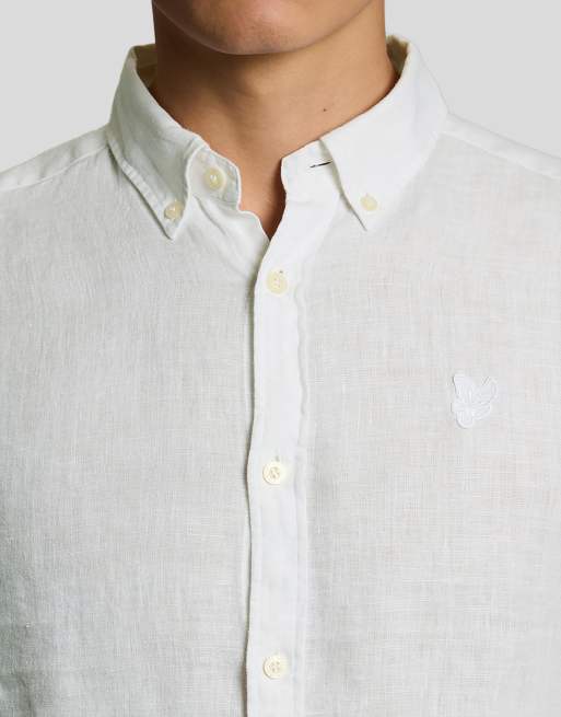 Lyle & Scott Ls camicia in lino a maniche lunghe 626 bianca, 3 di 6