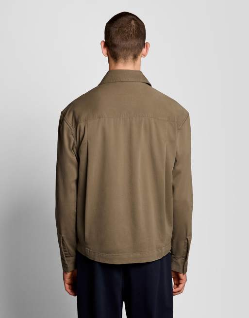 Lyle & Scott Ls gewebtes Hemd mit Enzymwaschung, durchgehendem Reißverschluss und Overshirt in x569 khaki ash, 4 von 6