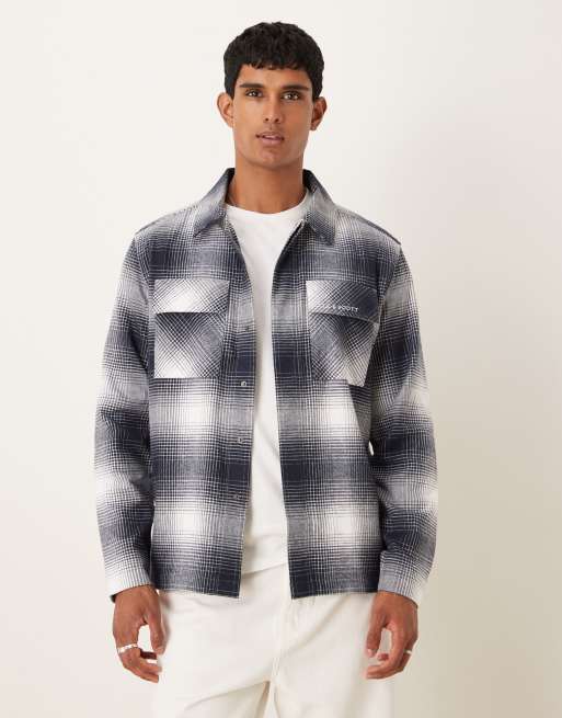Lyle & Scott Ls  ombre check overshirt in  night sky/ white 