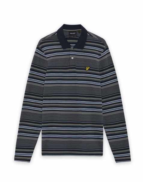 Lyle & Scott Ls polo shirt multi stripe long sleeve polo shirt in z271 dark navy - view 1