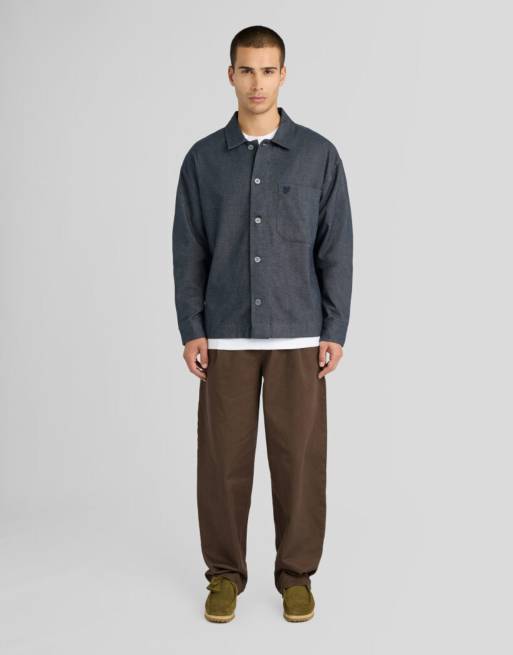 Lyle & Scott Ls sobrecamisa de algodón cepillado azul marino oscuro, 2 de 5