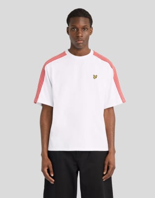 Lyle & Scott Ls t-shirt stripe taped t-shirt in 626 white | ASOS
