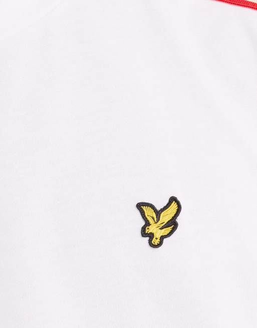 Lyle & Scott Ls t-shirt stripe taped t-shirt in 626 white, 6 of 6