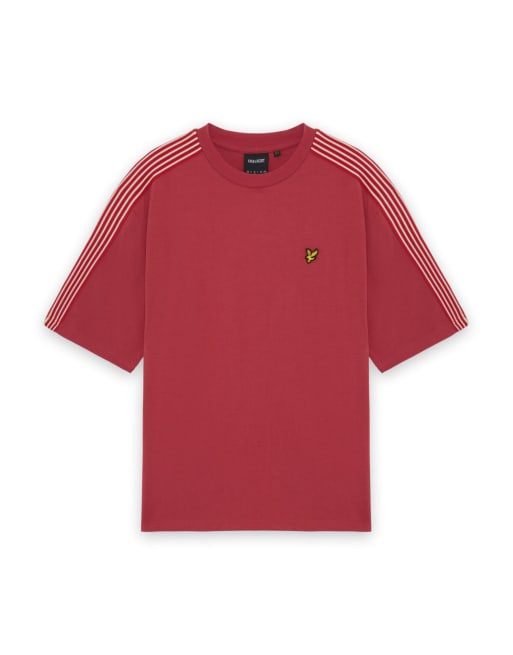 Lyle & Scott Ls t-shirt stripe taped t-shirt in y112 garnet, 5 of 6