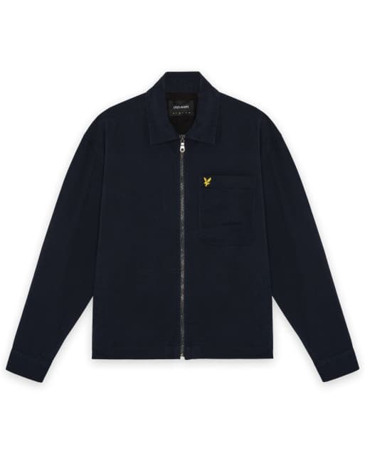 Lyle & Scott Ls woven shirts enzyme wash zip through overshirt in z271 dark navy, 5 of 6