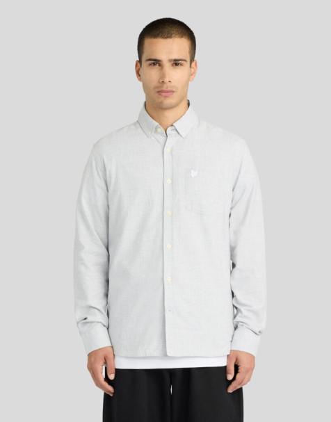 Lyle & Scott Ls woven shirts micro-houndstooth shirt in y333 mid grey melange - view 1