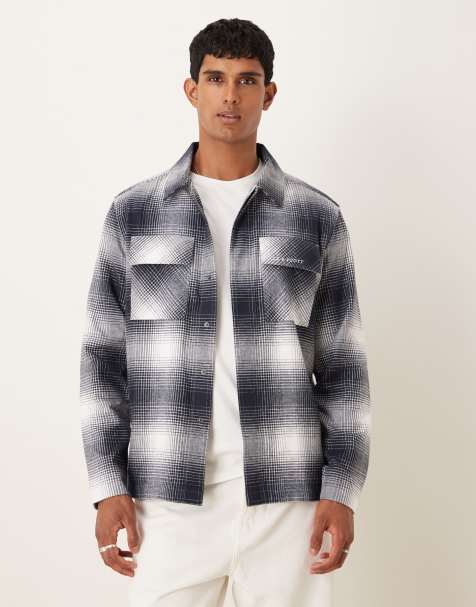 Lyle & Scott Ls woven shirts ombre check overshirt in x964 night sky/ white - view 1