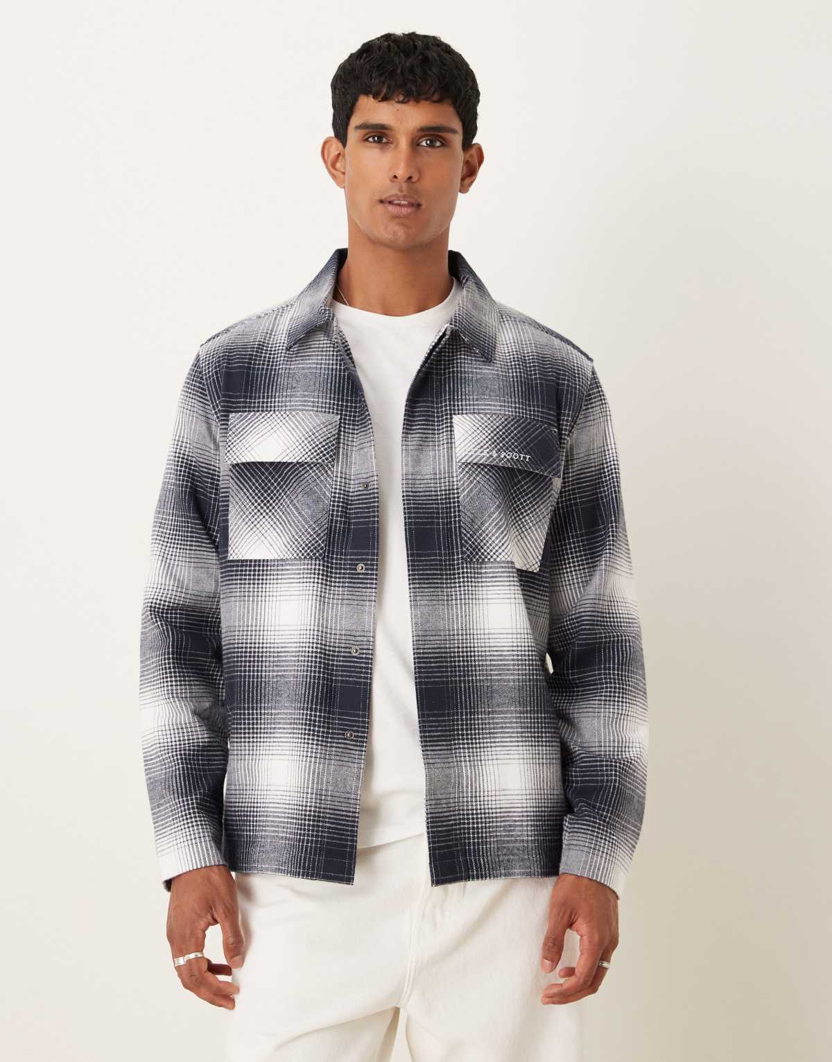 Lyle & Scott Ls woven shirts ombre check overshirt in x964 night sky/ white