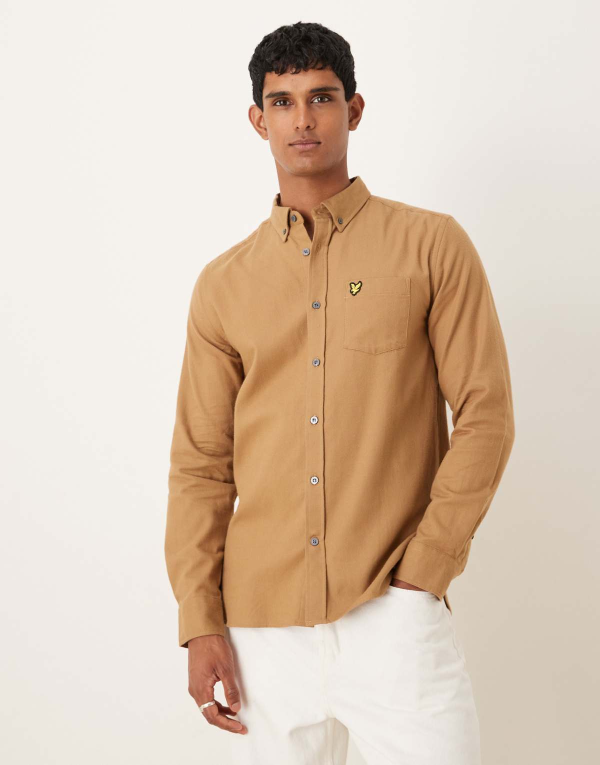 Lyle & Scott Ls woven shirts plain flannel shirt in x851 tigers eye