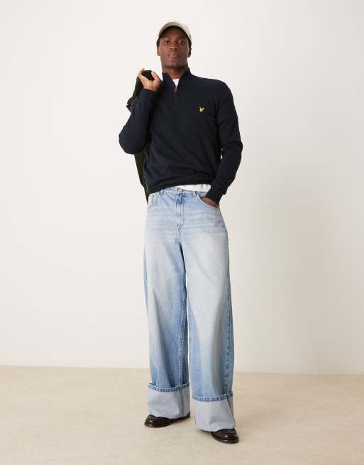 Lyle Scott Maglione blu navy con zip corta in lana merino ASOS