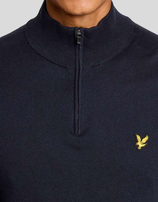 Lyle & Scott maglione da golf in maglia con zip corta, blu navy scuro z271, 3 di 7