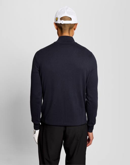 Lyle & Scott maglione da golf in maglia con zip corta, blu navy scuro z271, 4 di 7