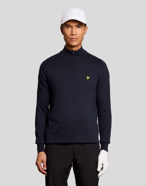 Lyle & Scott maglione da golf in maglia con zip corta, blu navy scuro z271, 7 di 7