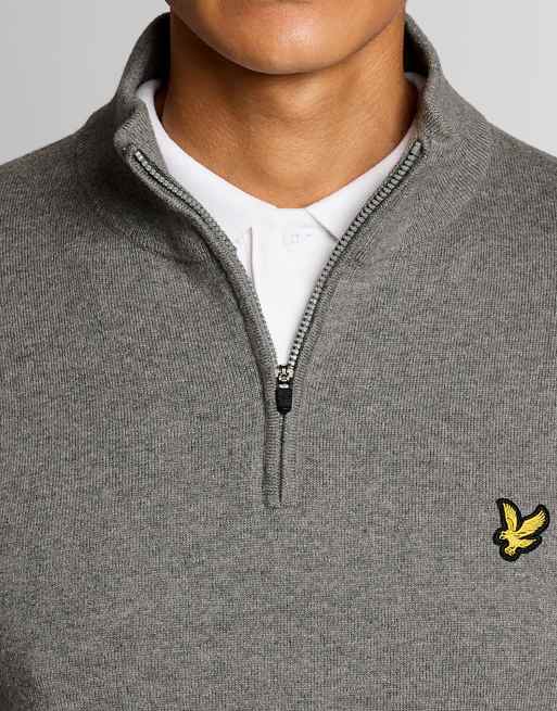 Lyle & Scott maglione da golf in maglia mezza zip a quarti in t28 grigio mélange medio, 3 di 7