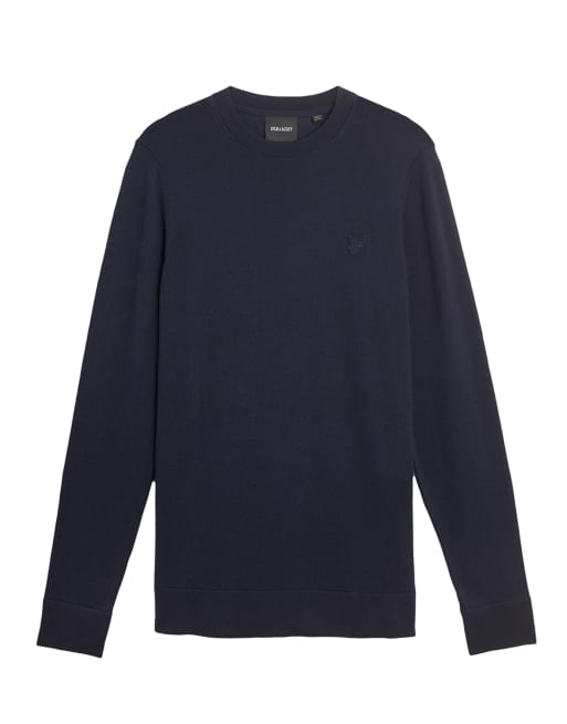 Lyle & Scott - Maglione girocollo blu navy scuro tono su tono super sottile  , 5 di 7