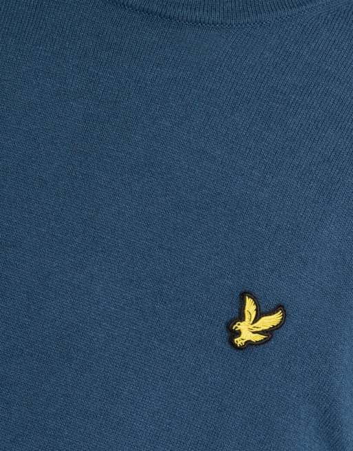 Lyle & Scott maglione girocollo in cotone e merino Mid in blu Aegean, 7 di 7